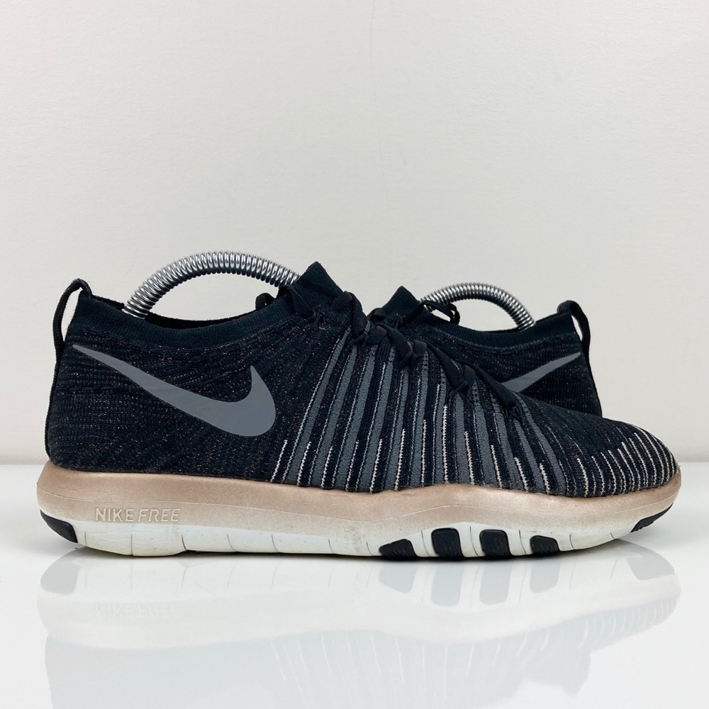 Nike Women’s Free Transform Flyknit Black & Gold Athletic Running Shoes Size 9.5